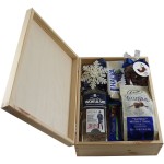 Niebieska skrzynia prezentowa z wódką