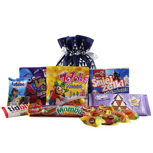 Zestaw dla dzieci na Mikołajki w worku prezentowym słodycze Milka Zozole żelki