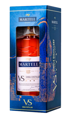 Martel VS koniak na prezent w kartoniku niebiski kartonik dobry cognac