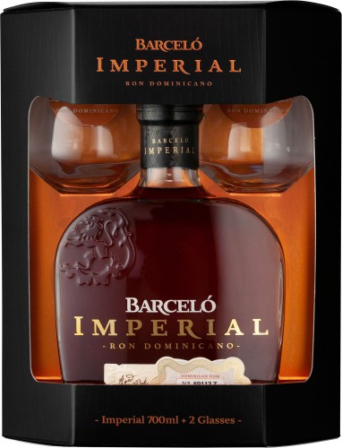 Rum Ron Barcelo Imperial w zestawie na prezent 2 eleganckie szklanki
