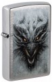 Zapalniczka Zippo w srebrnym kolorze z realistycznym zdjęciem głowy smoka o ostrych zębach