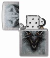 Srebrna zapalniczka Zippo z dynamiczną ilustracją smoczej głowy o wielu kłach