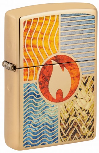 Zapalniczka Zippo w złotym wykończeniu z symbolami czterech żywiołów w stylu Avatara.