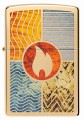 Model Zippo w eleganckim złocie z ikonami ognia, wody, ziemi i powietrza.