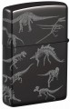 Model Zippo w czerni z ilustracjami kości prehistorycznych gadów.