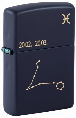 Ciemnogranatowa zapalniczka Zippo z delikatnym symbolem zodiaku Ryby.