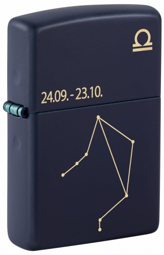 Ciemnogranatowa zapalniczka Zippo z delikatnym symbolem zodiaku Wagi.