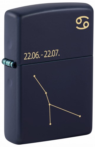Ciemnogranatowa zapalniczka Zippo z wyrazistym symbolem zodiaku Raka.