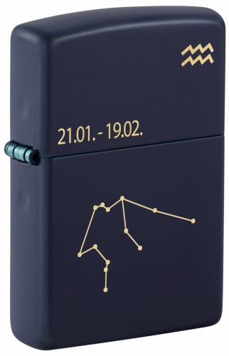Ciemnogranatowa zapalniczka Zippo z wyrazistym symbolem zodiaku Wodnika.