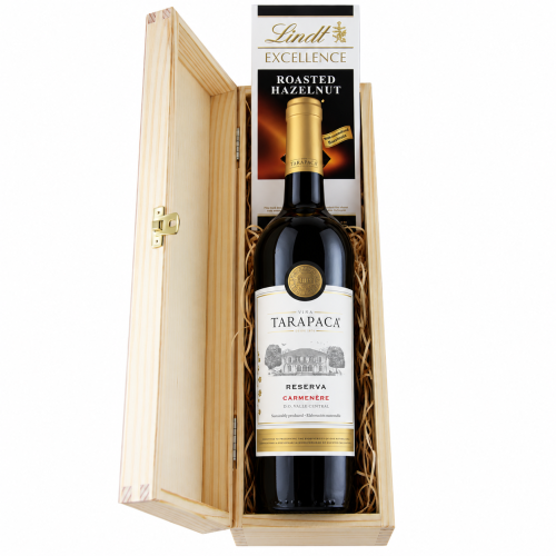 zestaw upominkowy premium wino w eko skrzynce czekolada lindt
