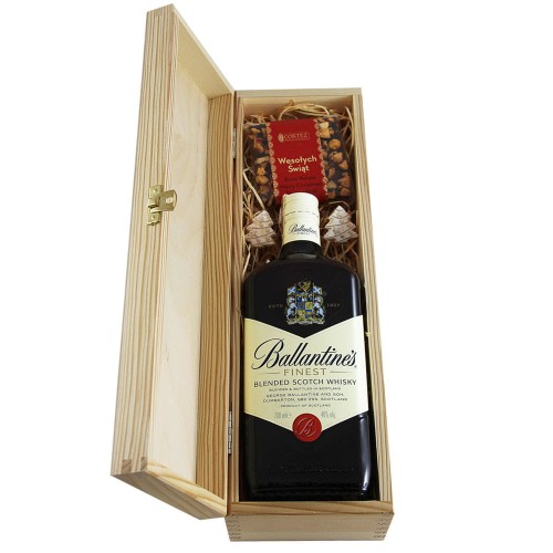 skrzynka na prezent z whisky Ballantines czekolada Wesołych Świąt świąteczny podarunek dla firmy